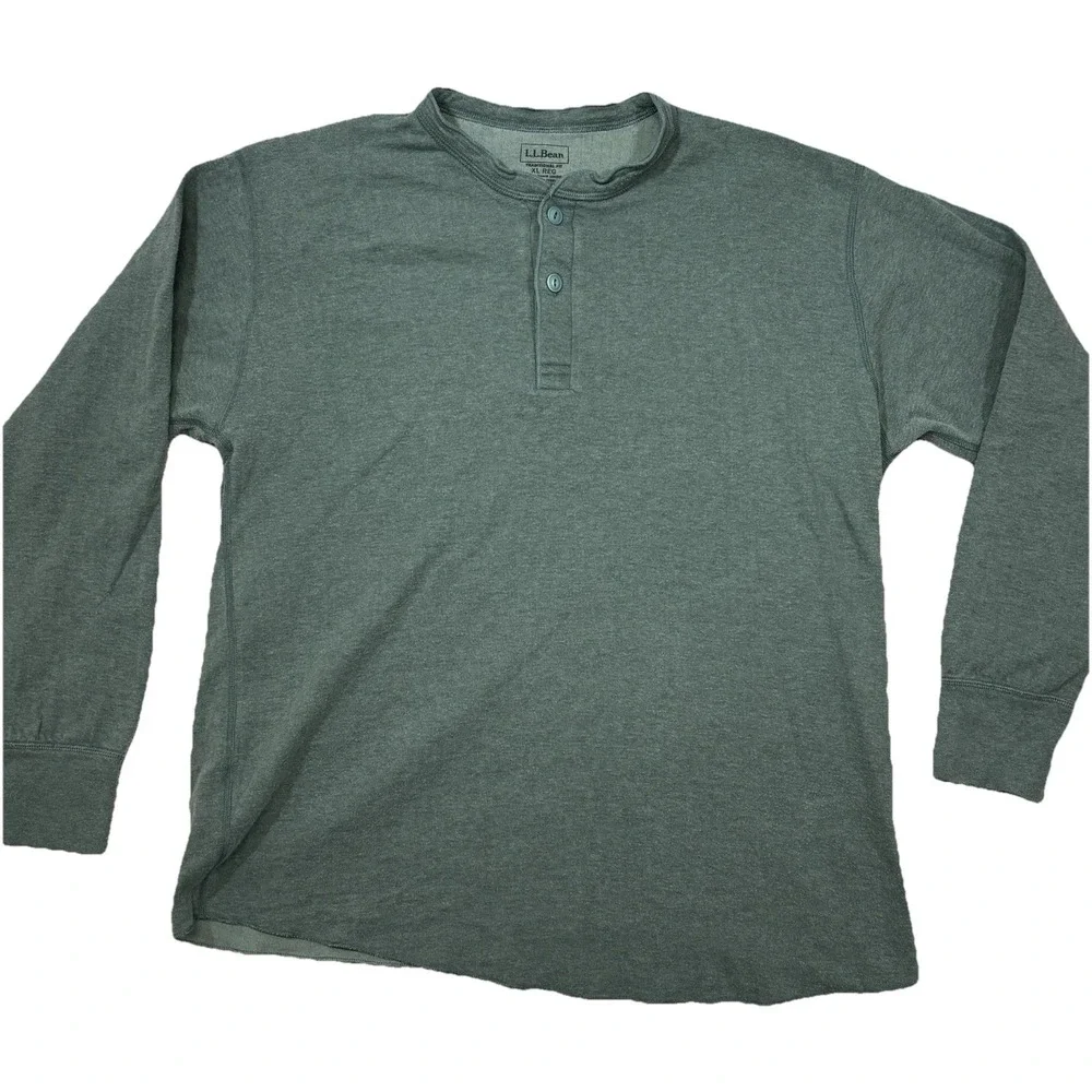 L.L. Bean Shirt Mens XL Reg Henley Wool Blend Two Layer Green
